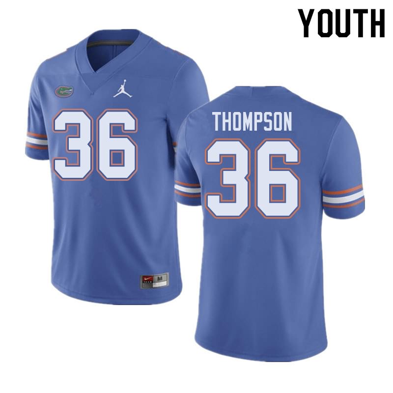 Youth NCAA Florida Gators Trey Thompson #36 Stitched Authentic Jordan Brand Blue College Football Jersey NCV1165HY